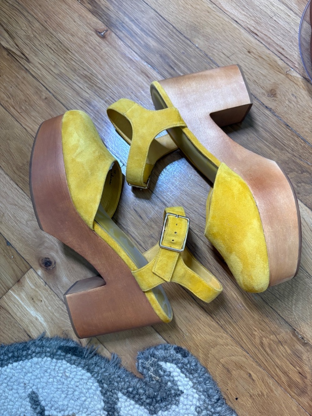 Charlotte Stone Sal Wooden Block Platform Heels in Ochre Yellow Women's US 10 - Picture 6 of 14